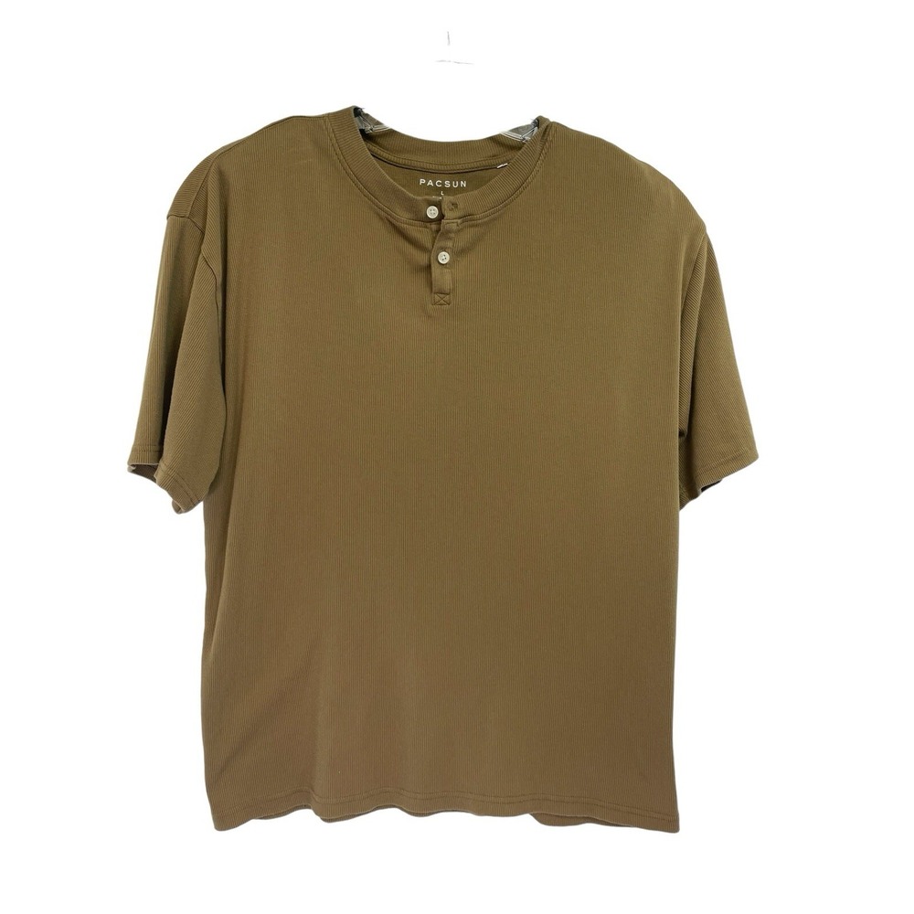 PAC SUN Men's Sz Large Brown Ribbed 2-Button Henley Shirt (F14) NW/OTs